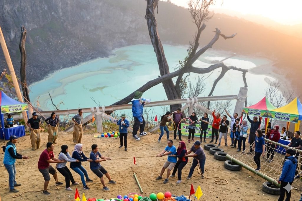 Fungame wiatawan Kuningan di Kawah Putih